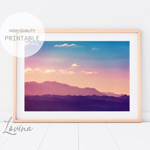 Pink Mountain Print, Printable Mountains Photo, Mountain Poster, Large Mountain Print, Mountain Range, Digital Download