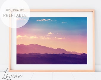 Pink Mountain Print, Printable Mountains Photo, Mountain Poster, Large Mountain Print, Mountain Range, Digital Download