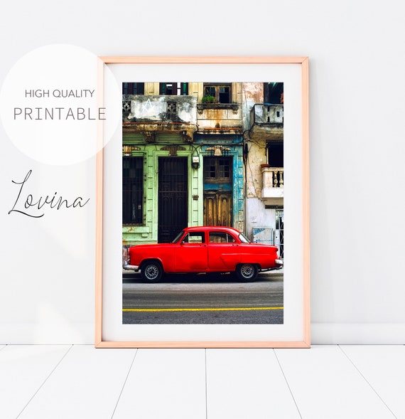 Cuban Decor, Retro Car Poster, Havana Cuba Print Art, Vintage Car Poster, Cuban Art, Retro Travel Print, Old Architecture, Digital Download