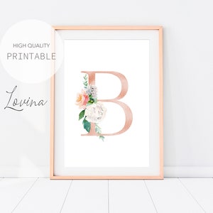 Letter B Print, Blush Pink Floral Letters, Alphabet Print, Letter B Wall Decor, Blush Pink Letter, Letter B Poster, Letters Instant Download