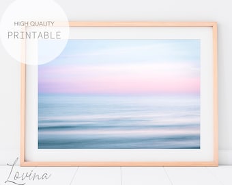 Printable Pastel Beach Art, Pink Teal Ocean Art, Large Coastal Decor, Large Digital Ocean, Digital Download