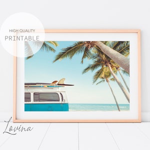 Beach Poster, Retro Van Print, DIGITAL DOWNLOAD, Vintage Car Photo, Surf Van Print, Camper Van Print, Retro Van Printable, Beach Van Print