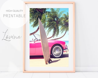 Pink Cadillac Print, Pink Retro Car, Vintage Car Photo, Vintage Cadillac Photography, Vintage Pink Car, Retro Car Print, Digital Download