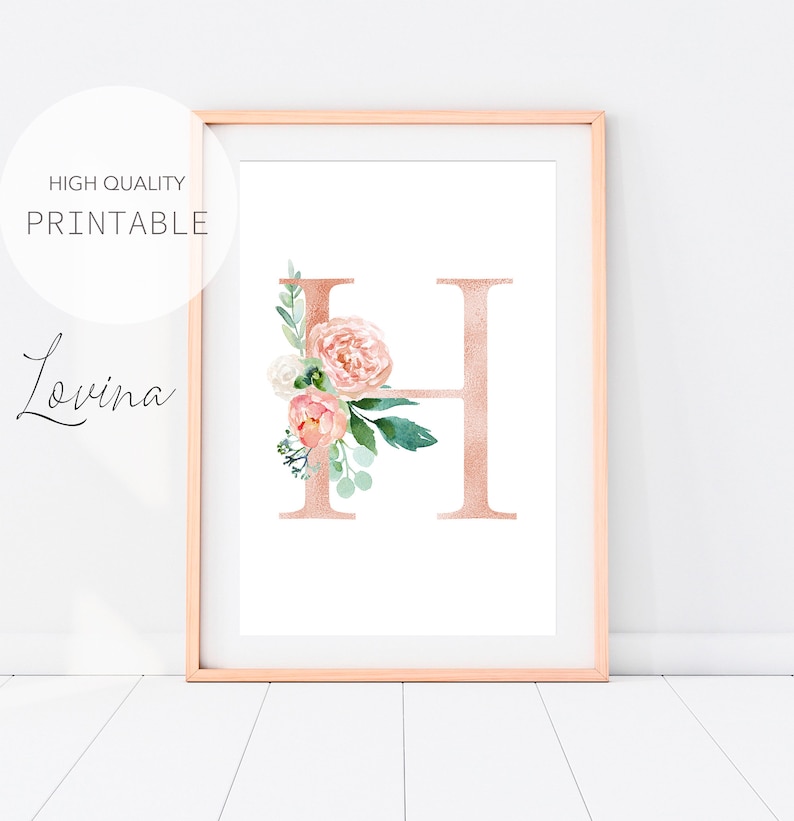 Letter H Print, Blush Pink Floral Letters, Alphabet Print, Letter H ...