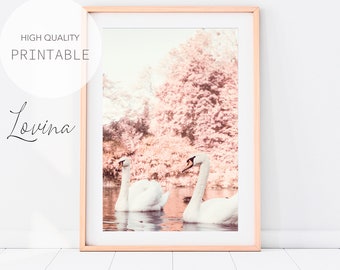 Swan Print | Girls Bedroom Decor | For Little Ones Pink Poster | Nursery Wall Art | Girls Prints | Large Cute Art Print | Digital Download