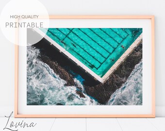 Bondi Beach Wall Art, Aerial Ocean Poster, Australia Ocean Art, Bondi Pool Print, Bondi Icebergs Print, Australia Poster, Digital Download