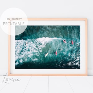 Ocean Poster Print, Aerial Surf Print, Surfboard Wall Art, Coastal Landscape, Large Digital Ocean, Surf Digital Download