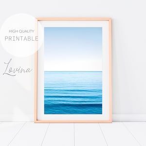 Póster oceánico minimalista, Impresión de arte oceánico azul, Impresión fotográfica costera imprimible, Océano digital grande, Póster de agua azul, Descarga digital