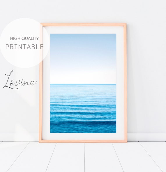 Minimalist Ocean Poster, Blue Ocean Art Print, Printable Coastal Ocean Photo Print, Large Digital Ocean, Blue Water Poster, Digital Download