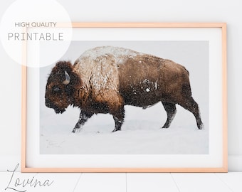 Bison Print, Buffalo Wall Art, Bison Poster, Buffalo Print, Bison Wall Art, Bison Artwork, Winter Forest Print, Buffalo Artwork, Digital Art