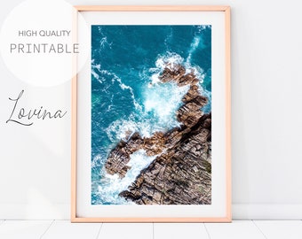 Aerial Ocean Print, Coastal Photo Art, Coast Home Decor, Coastal Landscape Print, Seaside Prints, Large Digital Ocean, Ocean Photo Download