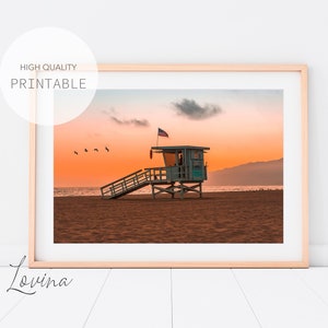 Lifeguard Tower Print, Santa Monica Art, Large Beach Poster, Surf Decor, Beach Coastal Photo Print, Beach Instant Download