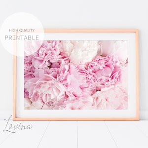 Blush Pink Peonies Poster, Peony Wall Art Print, Pastel Peony Poster, Floral Peony Print Printable, Pastel Peonies Print, Digital Download