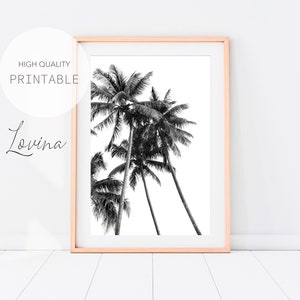 Black White Tropical Art Print, Palms Digital Art, Black White Palms Digital Poster, Black and White Palm Trees Printable, Digital Download