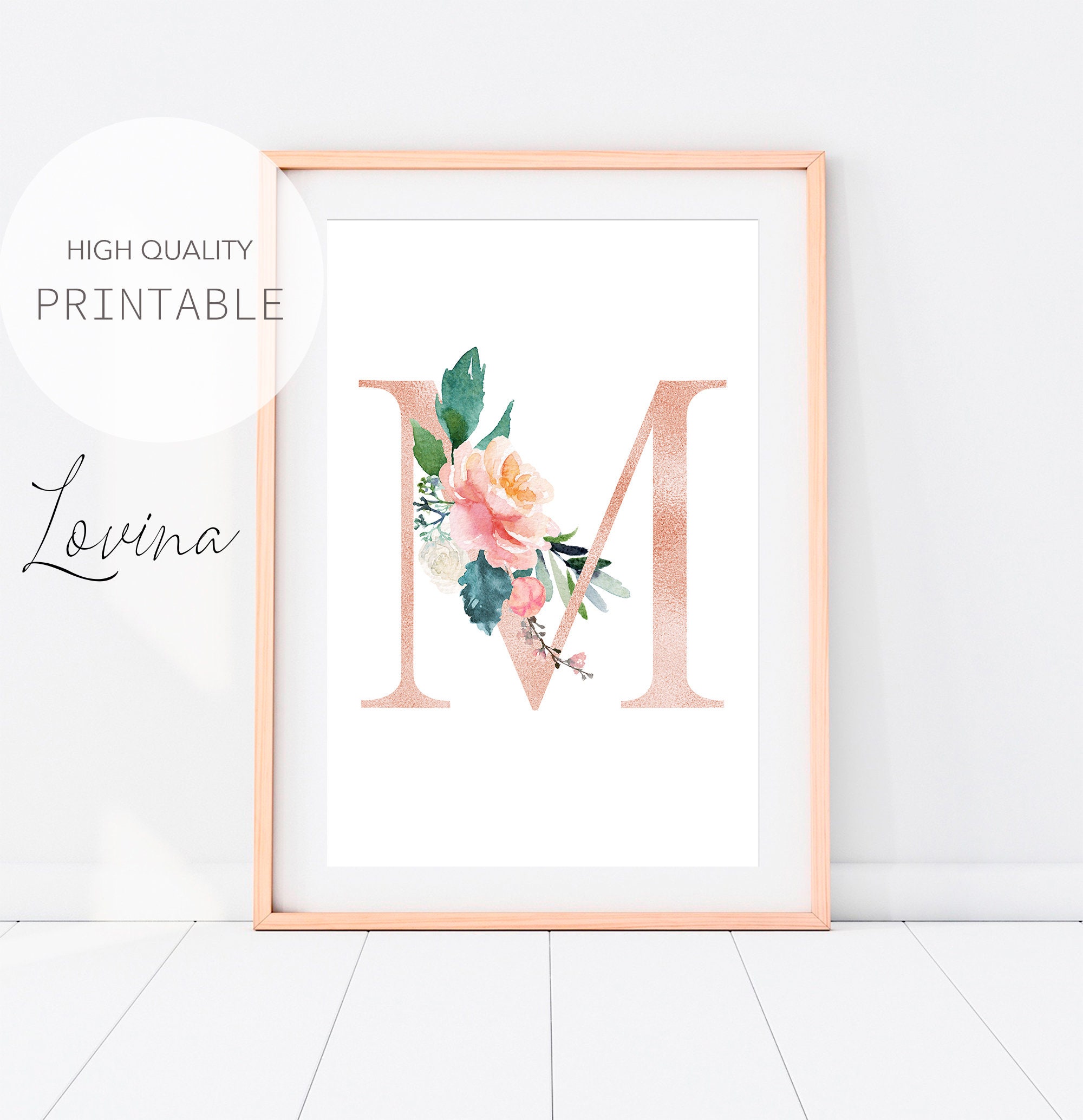 Fillable Letters, Pink Flower Letter, Fillable Floral Initial, Rose Gold  Home Decoration, Birthday Gift for Her 