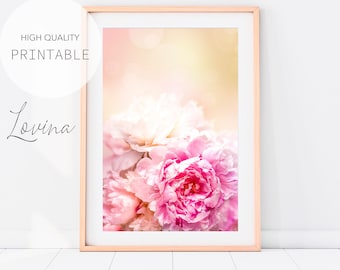 Stampa peonie rosa, stampa artistica peonia, fotografia peonia, stampa vivaio peonia, stampe peonie rosa, decorazioni per stanze peonie, peonie download digitale