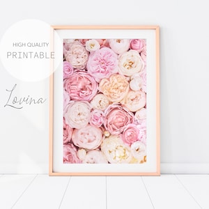 Impresión de peonía rosa, póster rosa blush imprimible, impresión de peonías rosas, impresión de arte de pared de peonía, impresión floral rosa ruborizada digital, arte de pared de peonías