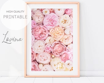 Pink Peony Print, Printable Blush Pink Poster, Pink Peonies Print, Peony Wall Art Print, Blush Pink Floral Print Digital, Peonies Wall Art