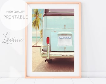 Vintage Beach Print, Retro Van Wall Art, DIGITAL DOWNLOAD, Vintage Van Print, Summer Van Poster, Retro Van Poster, Vintage Camper Van Print