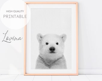 Baby Polar Bear Print, Arctic Animal Print, DIGITAL DOWNLOAD, Polar Bear Nursery Art, Animal Baby Room, Arctic Animals, Polar Bear Wall Art