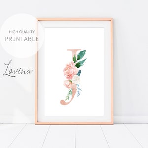 Letra J Print, Letras Florales Rosa Ruborizadas, Impresión del Alfabeto, Póster de Letras Rosas Ruborizadas, Decoración de Letras, Póster del Alfabeto, Letras Descarga Instantánea