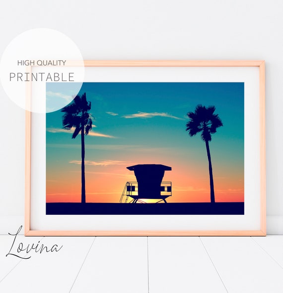 Lifeguard Tower Print, Santa Monica Print, California Poster, Coastal Guard Tower, California Beach Art, Digital Download
