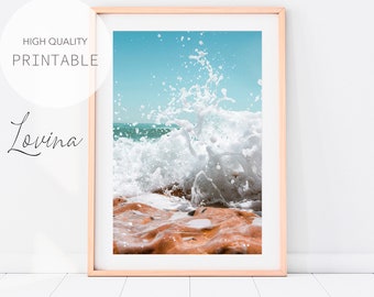Ocean Wave Print, Ocean Art Print, Printable Ocean Print Poster, Ocean Wave Poster, Wave Photography, Ocean Photo Print, Digital Download