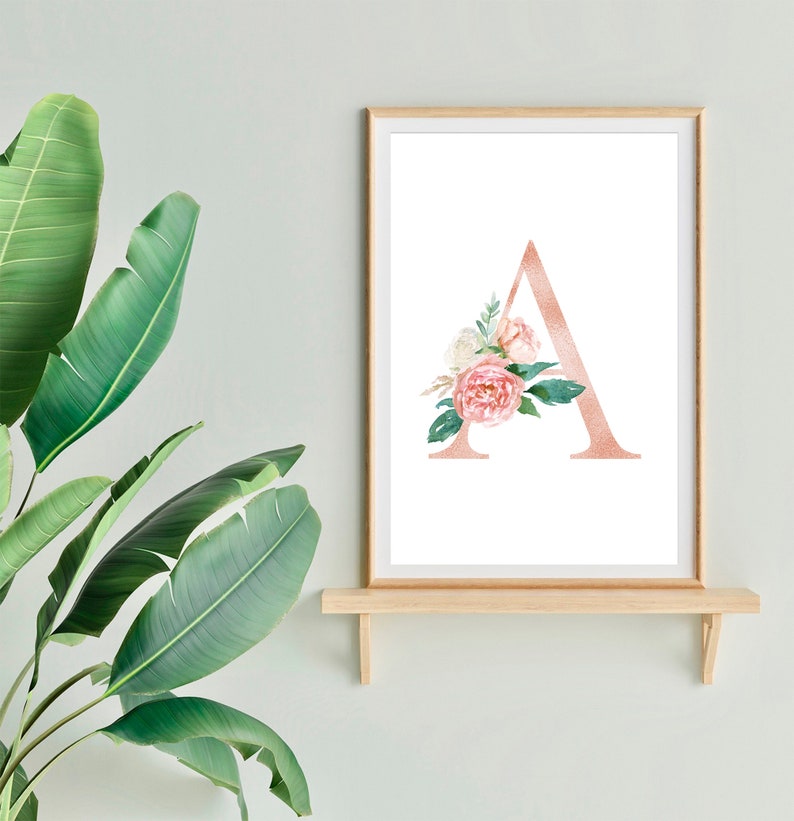 Letter A Print Blush Pink Floral Letters Alphabet Print Etsy