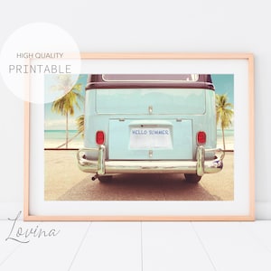 Retro Van Print, Vintage Camper, DIGITAL DOWNLOAD, Hello Summer, Vintage Van Print, Retro Bus, Surf Bus, Vintage Car Photo, Beach Van Print