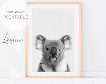 Koala Print, Black and White Baby Animal Print, DIGITAL DOWNLOAD, Baby Koala Print, Australian Animals Art, Koala Bear, Animal Nursery Print