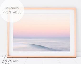 Pastel Beach Print, Beach Sunset Print, DIGITAL DOWNLOAD, Beach Poster, Pastel Sunset, Pink Beach Print, Ocean Wall Art, Pink Sunset Print