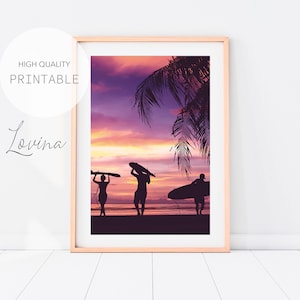 Surfers Art Print, Surf Photography, Purple Surf Print, Sunset Wall Art, Surfboard Photo, Beach Photo Print, Surf Poster, Digital Download