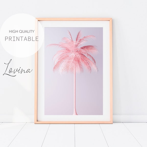 Pink Palm Tree Print, Pastel Poster, Pale Pink Wall Art, Blush Wall Decor, Palm Tree Wall Art, Pastel Beach Print, Palm Tree Photo Download