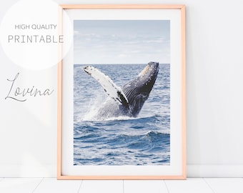 Whale Art Print, Humpback Whale Wall Art, Coastal Photo Art, Large Ocean Print Art, Ocean Photo Download, Sea Animal Print, Digital Download