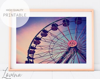 Ferris Wheel Print, Vintage Nursery Wall Art, Ferris Wheel Poster, Printable Wall Art, Kids Room Poster, Digital Download