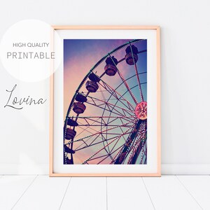 Printable Ferris Wheel Poster, Carousel Print, Kids Room Poster, Vintage Nursery Download, Girl Bedroom Print, Ferris Wheel Digital Download