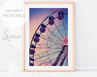 Printable Ferris Wheel Poster, Carousel Print, Kids Room Poster, Vintage Nursery Download, Girl Bedroom Print, Ferris Wheel Digital Download