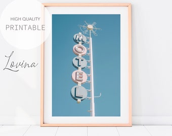 Motel Sign Print, Retro Sign Poster, Motel Print, Nursery Pastel Print, Kids Room Poster, Vintage Sign Photo, Motel Poster, Digital Download