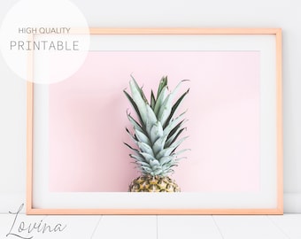 Pineapple Art, Pastel Artwork, Tropical Fruit Art, Pineapple Decor, Pineapple Poster, Pineapple Decor, Pink Pineapple Print Digital Download