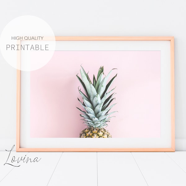Pineapple Art, Pastel Artwork, Tropical Fruit Art, Pineapple Decor, Pineapple Poster, Pineapple Decor, Pink Pineapple Print Digital Download