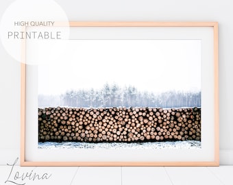Winter Forest Print, Nordic Winter Print, Forest Printable Art, Large Forest Print, Winter Landscape Art, Digital Download