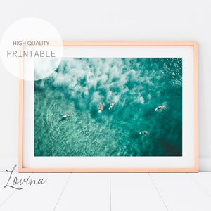 Luftbild Ozean Print, Surf Wanddekoration, Ozean Wellen Kunstdruck, Aerial Surf Poster, Modern Ocean Print, Surfboard Poster, Surf Digital Download