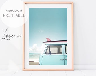 Retro Van Print, Beach Wall Art, DIGITAL DOWNLOAD, Combi Print, Vintage Bus Wall Art, Retro Bus Print, Surfer Van Print, Retro Beach Print