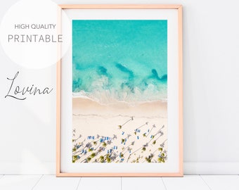 Palm Tree Beach Photography, Aerial Ocean Photo Print, DIGITAL DOWNLOAD, Aerial Beach Poster, Hawaii Beach Print, Aerial Ocean Wave Print