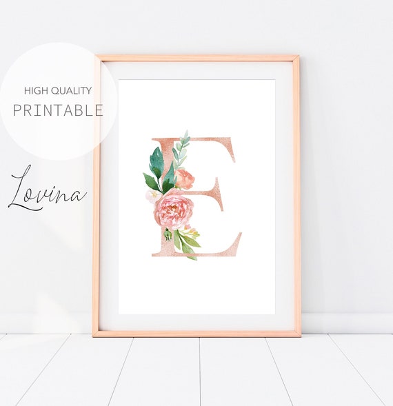 letter e print blush pink floral letters alphabet print etsy