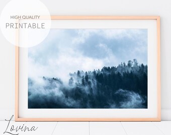 Foggy Forest Print, Misty Forest Print, Enchanted Forest Artwork, Nordic Forest Print, Forest Printable Art, Fog Print, Forest Downloadable