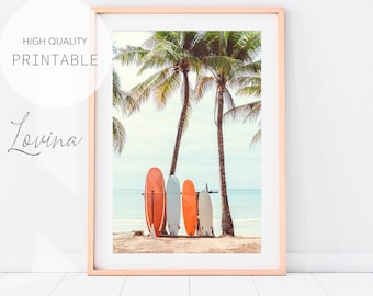 Surfboards on the Beach Print, DIGITAL DOWNLOAD, Surfing Print, Vintage Surf Print, Hawaii Poster, Printable Beach Poster, Surf Board Print