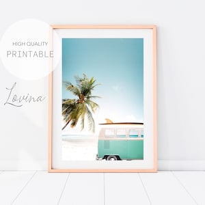 Retro Van Print, Beach Wall Art, DIGITAL DOWNLOAD, Surfboard Print, Vintage Bus Wall Art, Combi Print, Camper Van Poster, Retro Bus Print