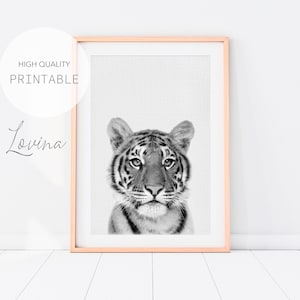 Tiger Print, Black White Safari Animals, DIGITAL DOWNLOAD, Tiger Nursery Art, Safari Nursery Decor, Black White Tiger Wall Art, Tiger Poster