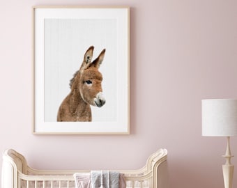 Donkey Print, Nursery Donkey Art, Nursery Baby Animals Art, Donkey Wall Art, Baby Donkey Poster, Cute Donkey Poster Kids, Printable Download